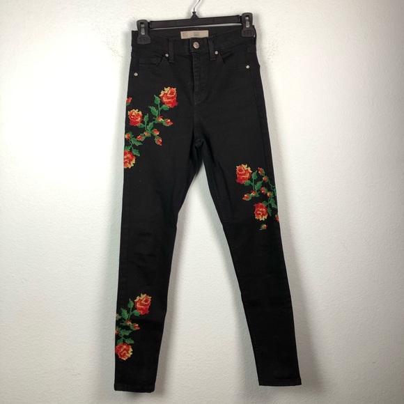 Topshop Floral Embroidered Jamie Jeans Black 26 - Picture 2 of 8